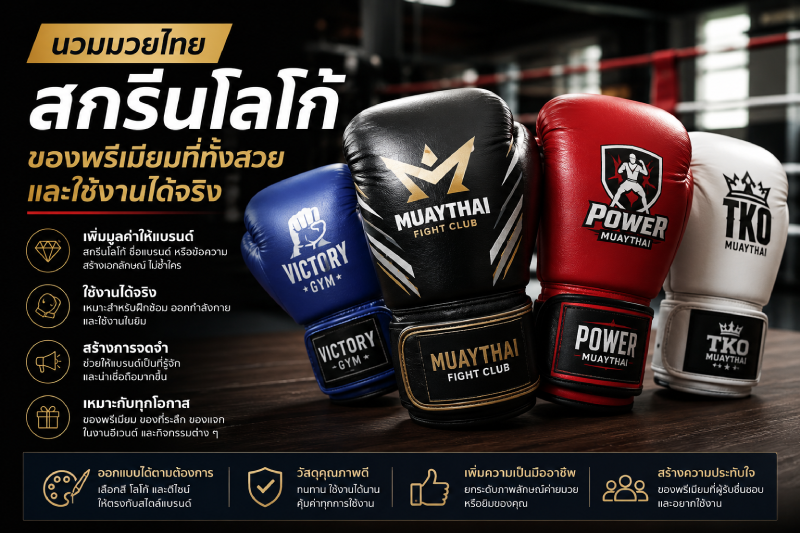 นวมมวยไทยสกรีนโลโก้ ของพรีเมียมที่ทั้งสวยและใช้งานได้จริง